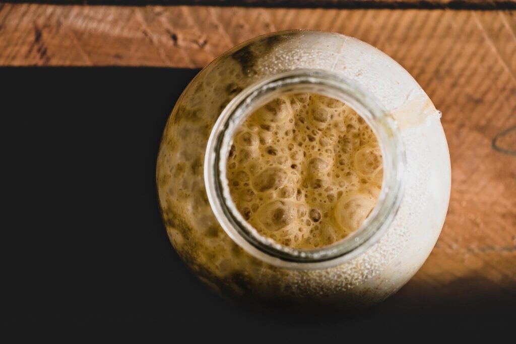 A jar with sourdough starter