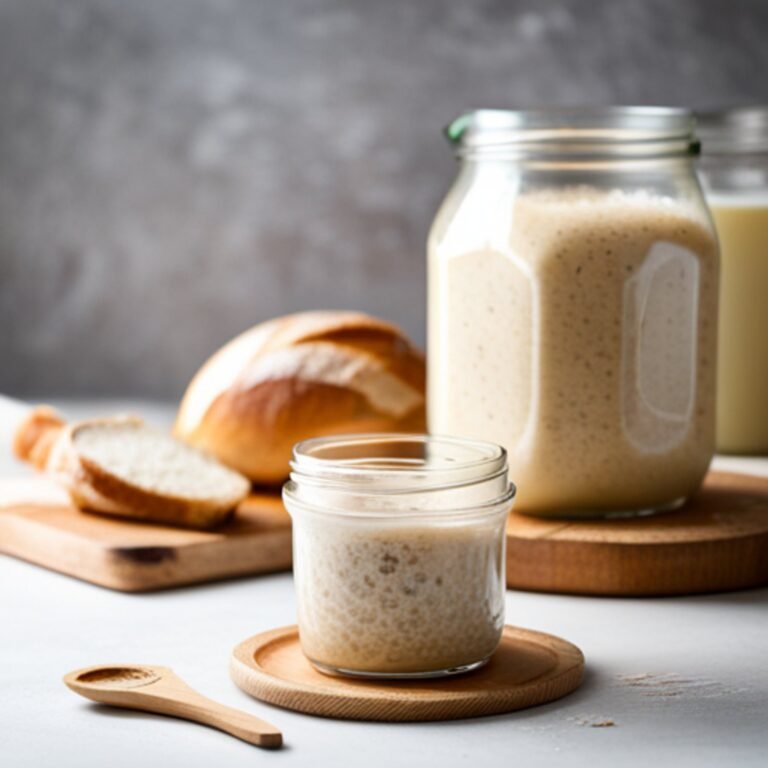 Levain in jars. Sourdough starter. Loaf of sourdough