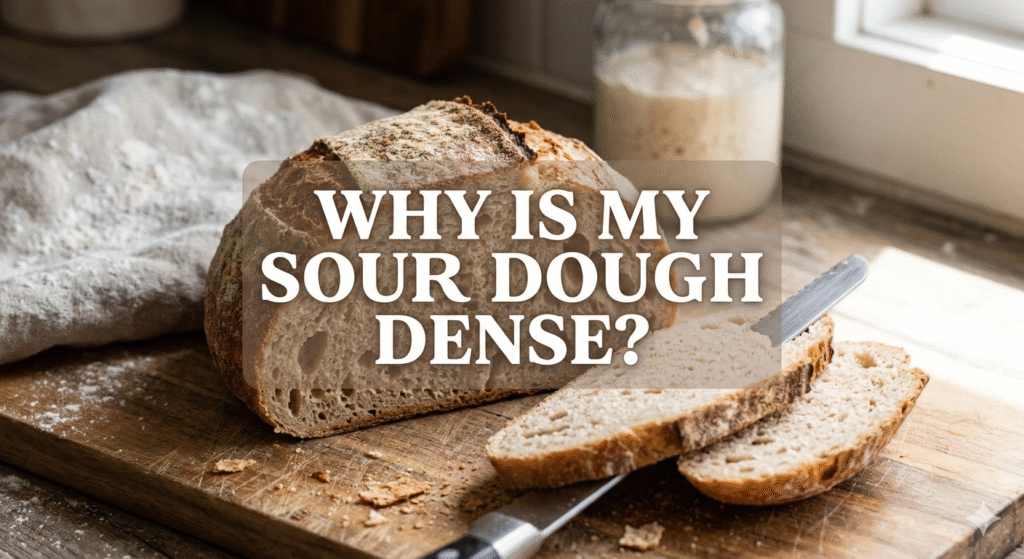 Image of dense sourdough after being cut.